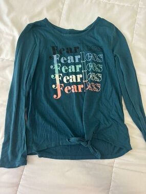 Justice Teal Long-Sleeve 'Fearless' Tie-Front Top